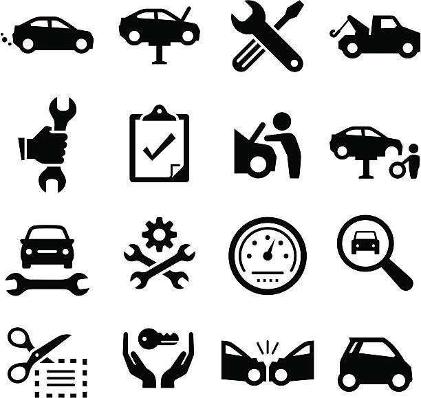 ilustraciones, imágenes clip art, dibujos animados e iconos de stock de car repair-serie black - car