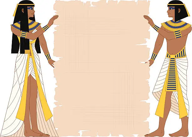 Vector illustration of Egyptian Woman and Man Holding Papyrus