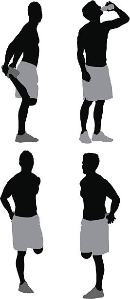 ilustrações, clipart, desenhos animados e ícones de homem exercitar - single step