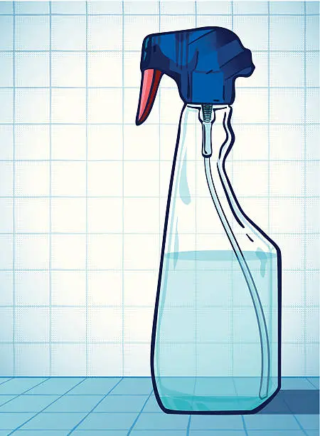 Vector illustration of spray bottle in blue bathroom