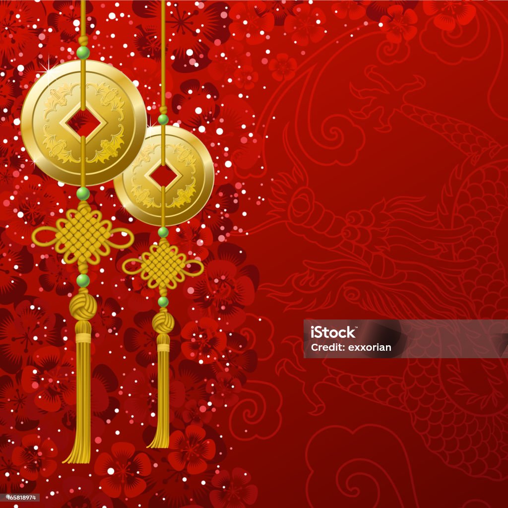 Dragão Chinês e Lucky ornamentos fundo - Vetor de Dourado - Descrição de Cor royalty-free
