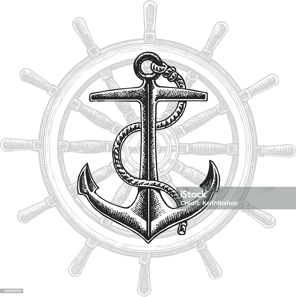 Anclajes y gráfico de timón de dirección náutica - arte vectorial de Ancla - Parte del barco libre de derechos