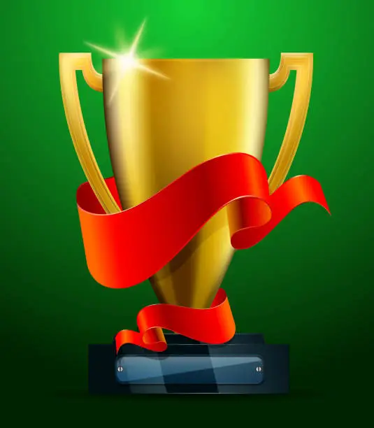 Vector illustration of Golden Trophy with Red Banner