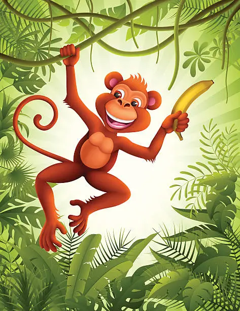Vector illustration of Monkey with banana