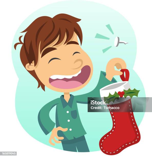 Ilustración de Boy Holding Medias De Navidad Santas Bota Asamblea Decoración Ornament y más Vectores Libres de Derechos de Calcetín