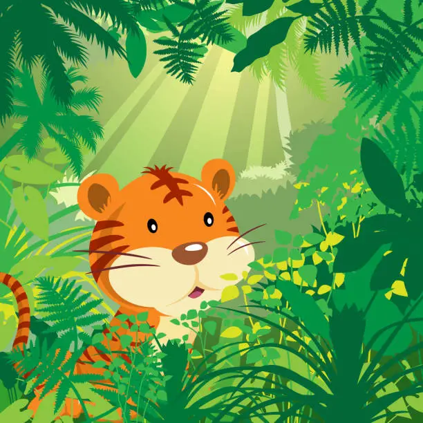 Vector illustration of Tiger in Jungle