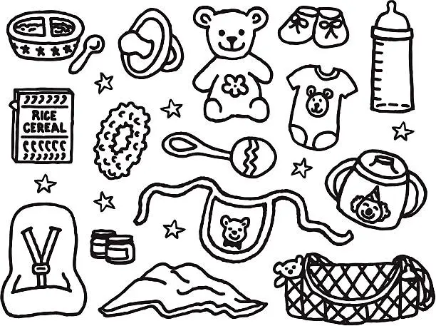 Vector illustration of baby care items