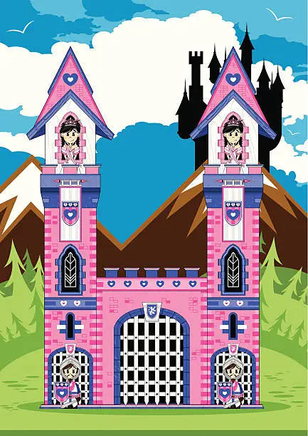 Vector illustration of Princess with Royal Guards at Castle Scene
