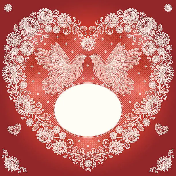 Vector illustration of Heart Shape and Birds Lace Frame.