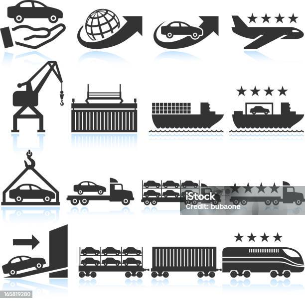 Auto Set Di Icone Di Spedizione E Consegna - Immagini vettoriali stock e altre immagini di Trasporto-merci - Trasporto-merci, Automobile, Container