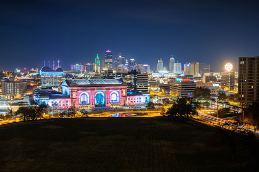 Kansas City, Missouri - Union Station and downtown night skyline