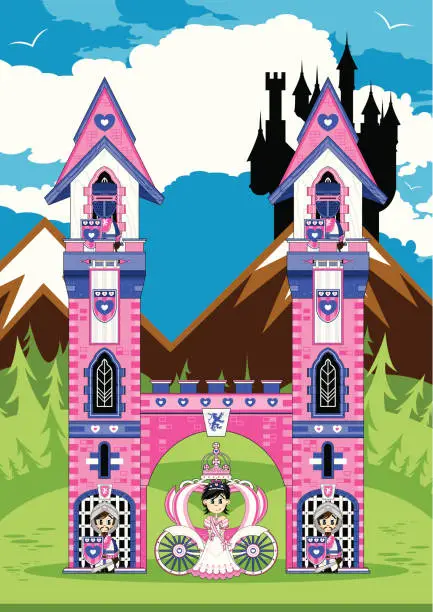 Vector illustration of Princess with Royal Guards at Castle