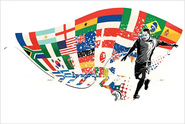 Vector illustration of Soccer Player Kicking Ball with Flags
