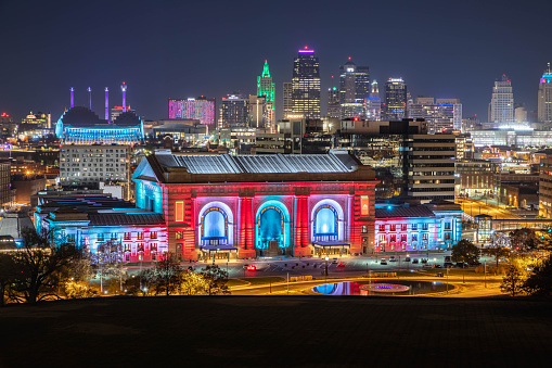 Kansas City, Missouri - Union Station and downtown night skyline