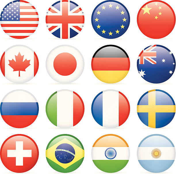 illustrazioni stock, clip art, cartoni animati e icone di tendenza di round più famose icone di bandiera - british flag vector uk national flag