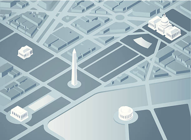 Isometric Washington DC An overhead 3D illustration of Washington DC. Landmarks are on a separate layer in Illustrator. washington monument reflecting pool stock illustrations