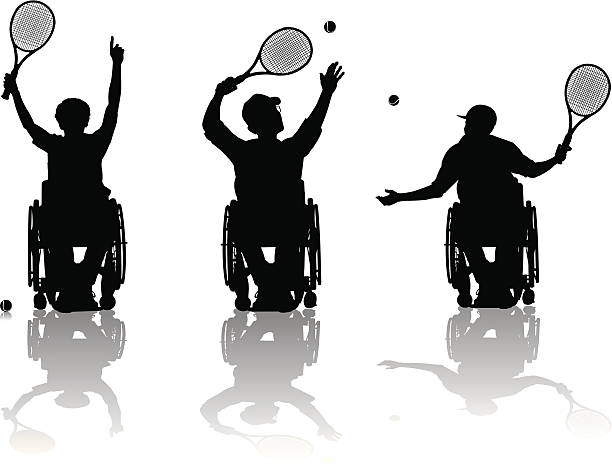 ilustraciones, imágenes clip art, dibujos animados e iconos de stock de jugadores de tenis para personas con discapacidades - silhouette tennis competitive sport traditional sport