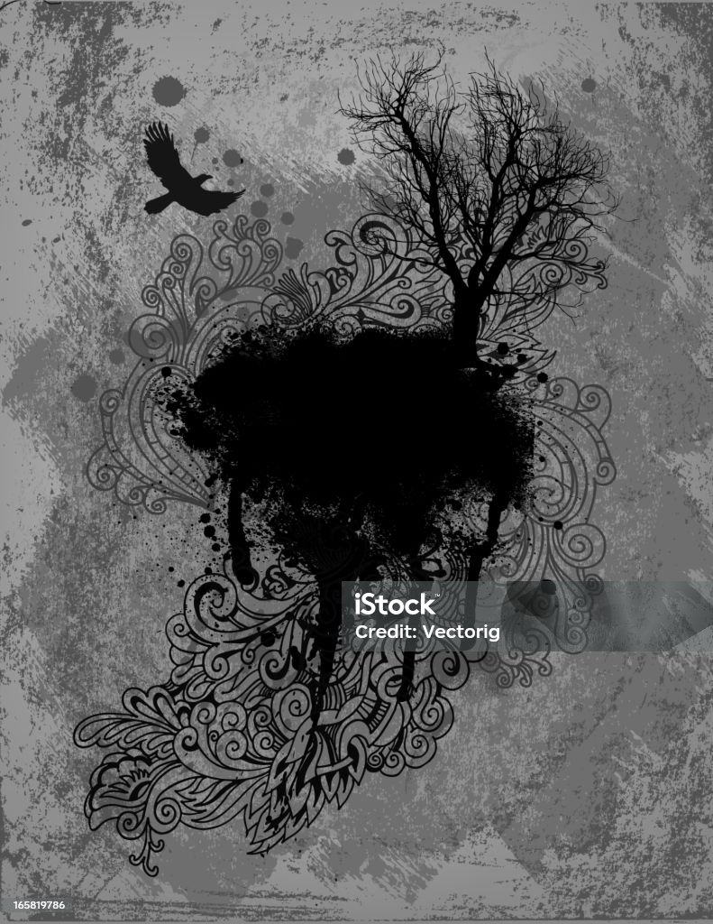 Crow y árbol - arte vectorial de Horror libre de derechos