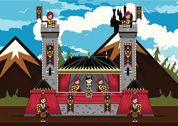 Vector illustration of Princess with Guards at Castle Marquee Scene