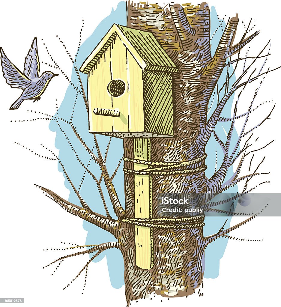 Casita de pájaros para Bluebirds - arte vectorial de Casita de pájaros libre de derechos