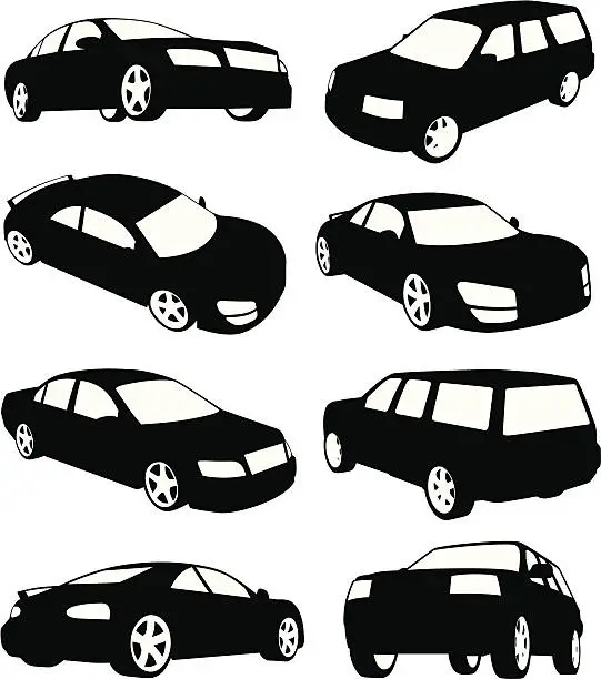 Vector illustration of Isolated silhouettes of modern cars