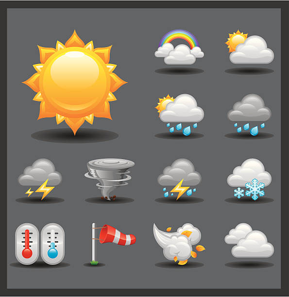pogoda zestaw ikon-błyszczący serii/dark - weather climate cyclone icon set stock illustrations