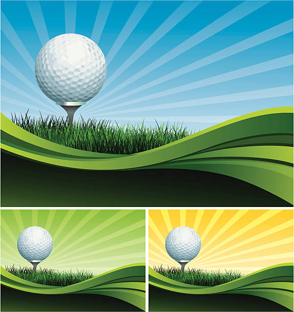 Golf ball on a tee with multiple color background options  Golf Background with ball, grass and blue gradient  flag golf flag pennant green stock illustrations