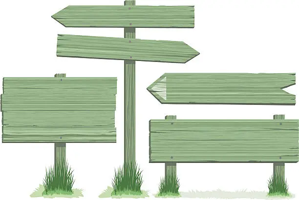 Vector illustration of Green Wooden Signs