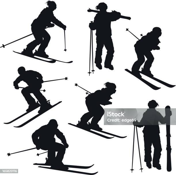 Silhouettes De Skieur Vecteurs libres de droits et plus d'images vectorielles de Ski - Ski, Silhouette - Contre-jour, Paire de skis