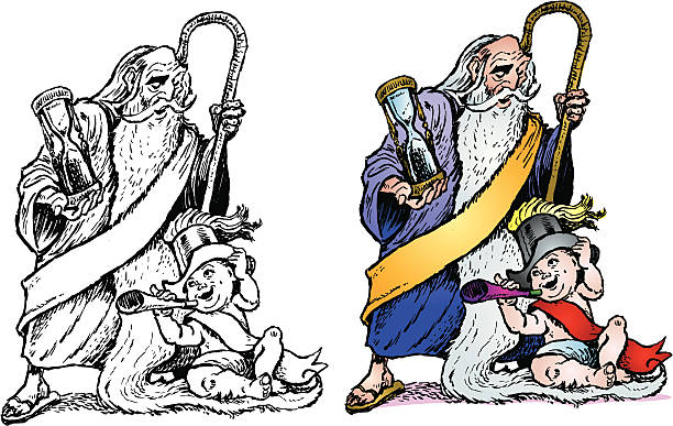 New Year's and Father Time Pen and ink style illustration of Father Time and the New Year. Add the old and new dates to the sash. Color changes a snap. Check out my "Celebration & Party" light box for more. new years baby stock illustrations