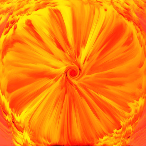 Swirl pattern with a gradation from red to yellow in a circular radial shape imitating the crest of a chrysanthemum flower.