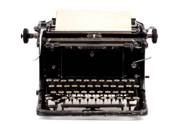 istock Old Typewriter Isolated on White with Blank Paper 165822454