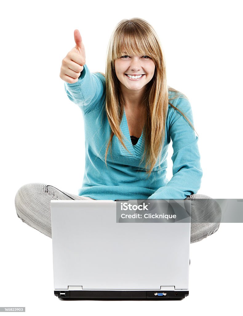 Glückliche Frau mit laptop - Lizenzfrei Laptop Stock-Foto