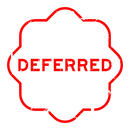 Grunge red deferred word rubber seal stamp on white background