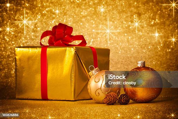 Golden Christmas Gift Box Stock Photo - Download Image Now - Gold Colored, Christmas Present, Gift Box