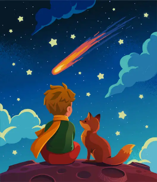 Vector illustration of Little prince and fox vector