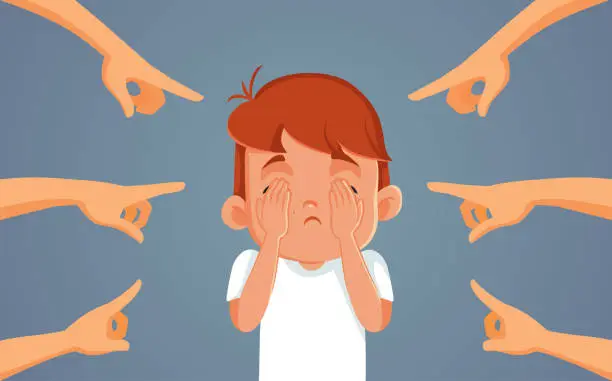 Vector illustration of People Victim Blaming a Little Kid Vector Cartoon illustration