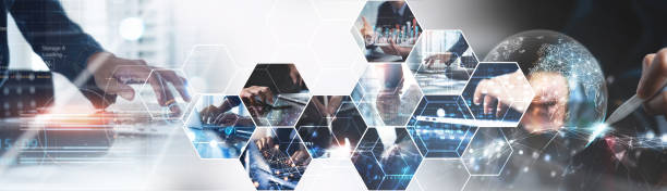 istock Global business network, digital technology, data exchange concept. Business Intelligence and cloud computing, digital marketing, data processing and blockchain technology managemen 1658351494