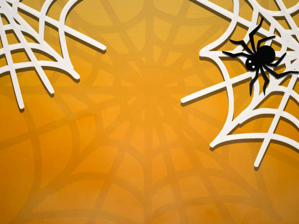 istock Happy Halloween. halloween background. black spiders cobweb and bats, scary pumpkins, serpentine and confetti on orange background. 1658352592