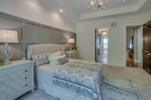 istock Bright whites and gray colors in bedroom 1658358371