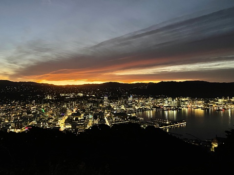 The night started already, but the sky was still very bright from the sunset in Wellington