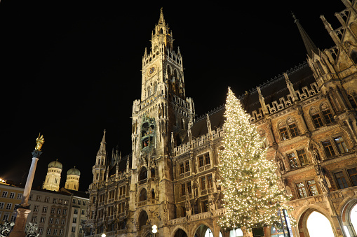 Munich Marienplatz Christmas tree old city night Germany