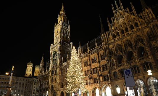 Munich Marienplatz Christmas tree old city night Germany