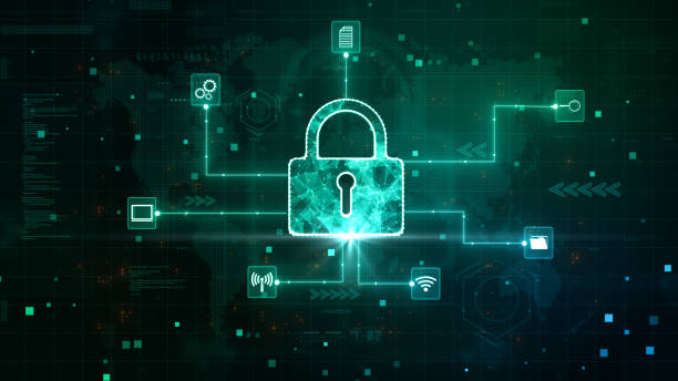 istock Padlock icon of cyber security technology data protection concept, Padlock, and icon data on the background with world map, Future technology digital data network protection, 3D Rendering 1658379407