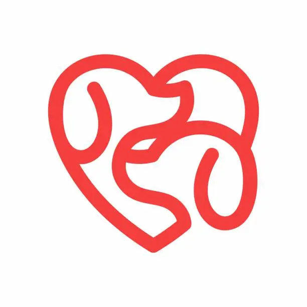 Vector illustration of Line Of Love Dog Logo Design. Love Dog Logo Template. Modern Design. Flat Logo. Vector Illustration