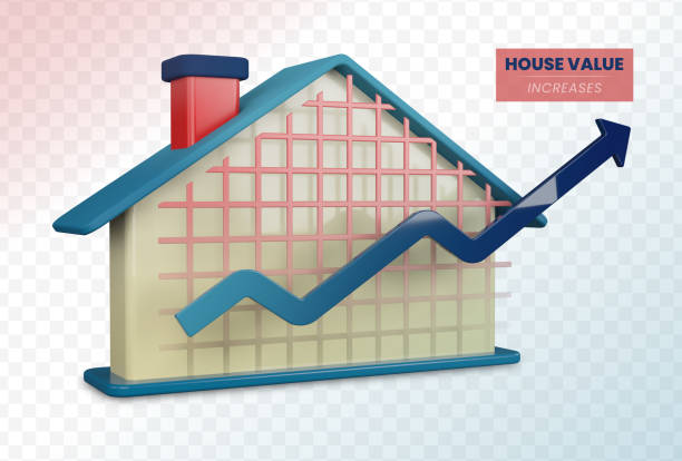 istock 3d rendering illustration of housing value increasing. House with chimney is background for graph or arrow grid, metaphor for increase in value of property investment. 1658403323