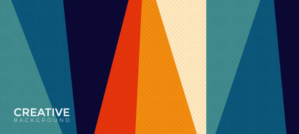 Abstract background of colourful rainbow groovy triangle design in 1970s hippie retro style. Vector design