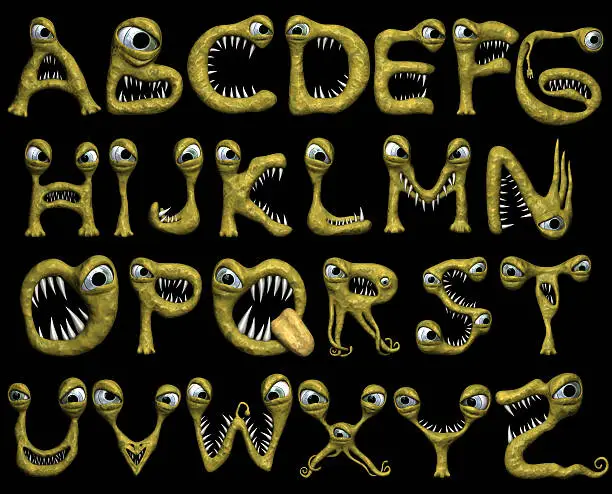 Creative alphabet. This is small predators or monsters or fantasy bacterium or aliens or something else.... Added clipping path