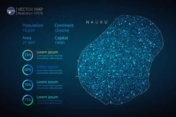 Vector illustration of Nauru Map infographics vector template with abstract geometric mesh polygonal light concept on blue background. Template for diagram, graph, presentation and chart