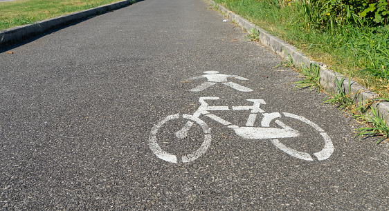the symbol drawn on the pavement of a cycle path